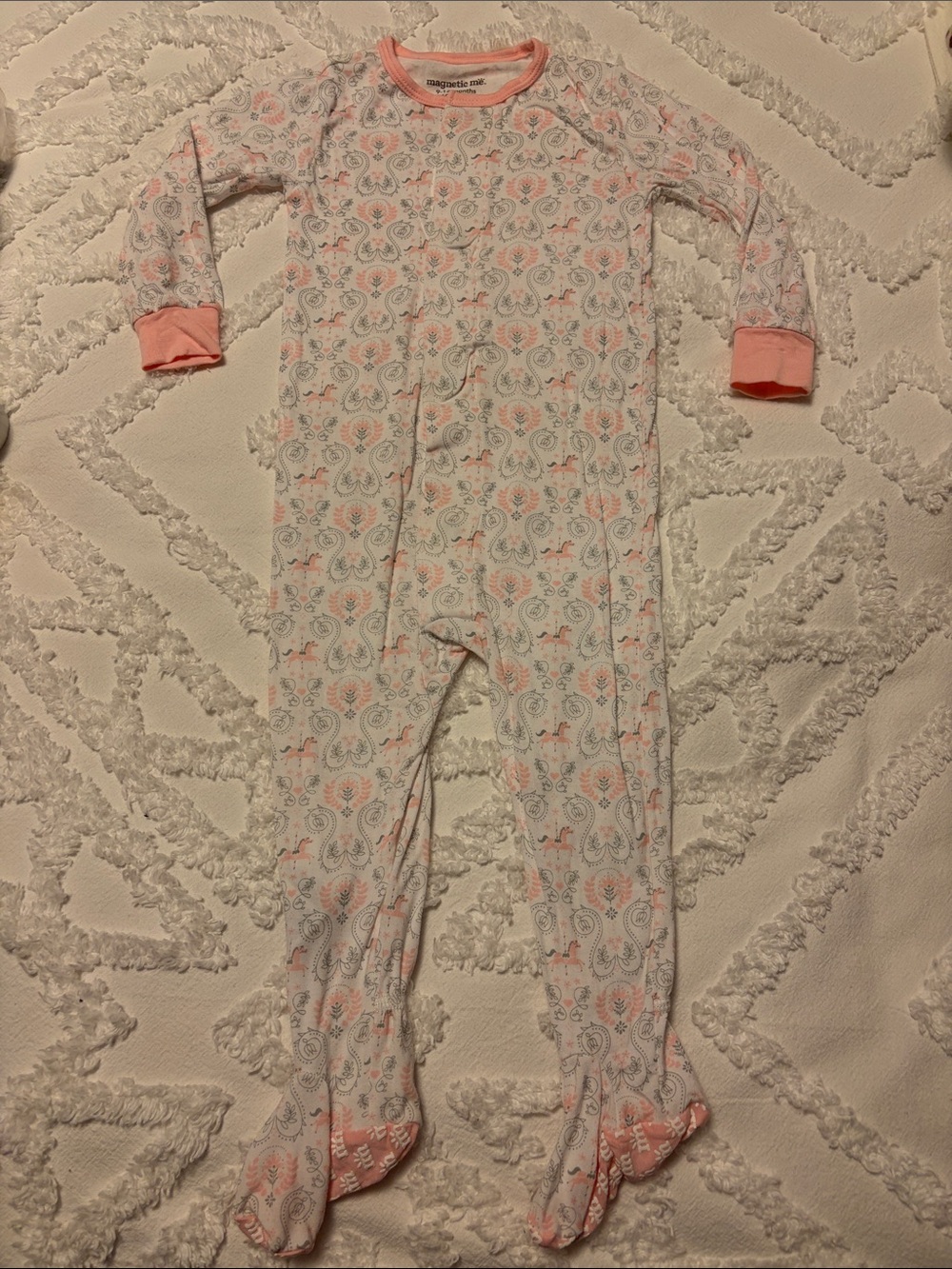 Magnetic Me White Footed One-Piece with Pink Paisley and Carousel Horse Print